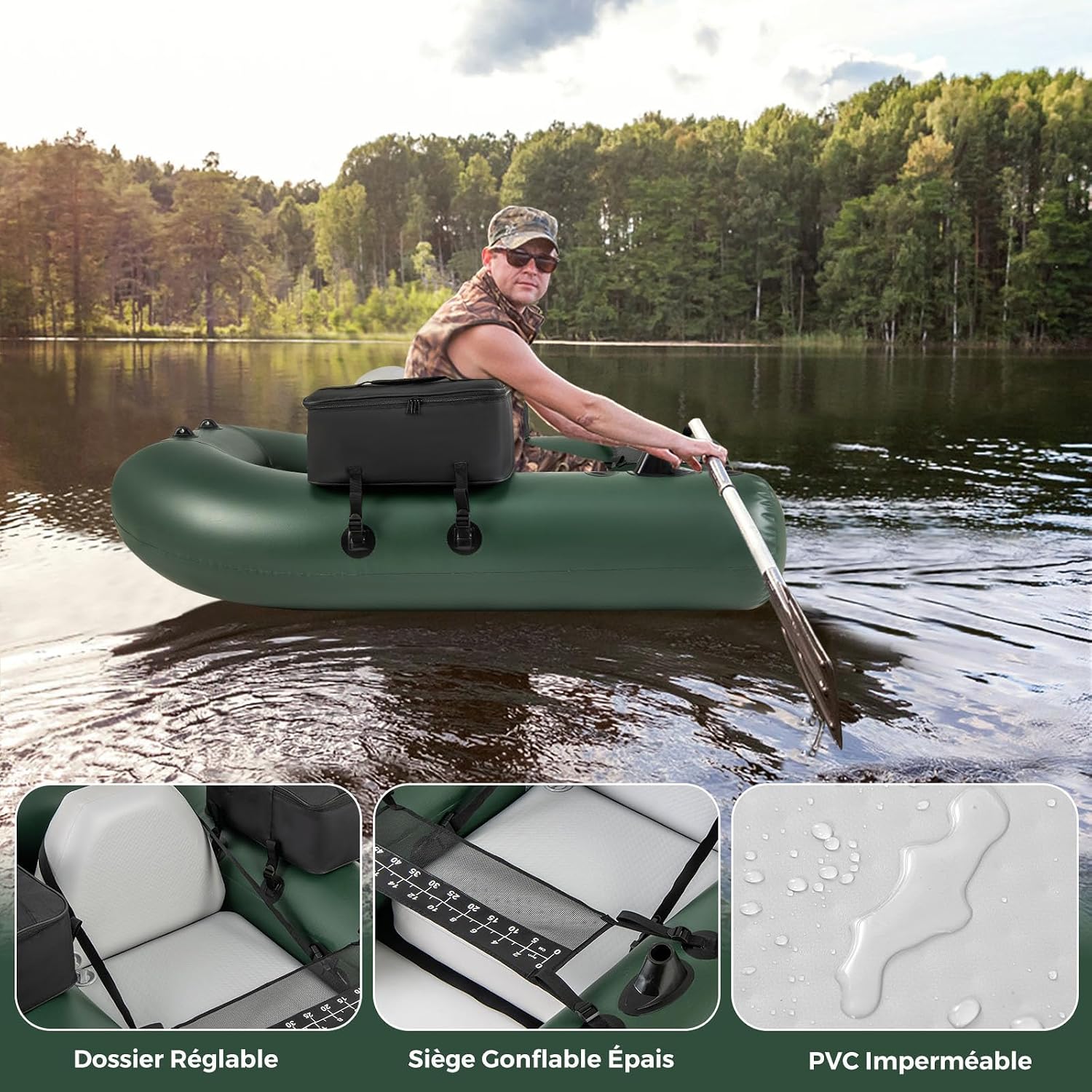 Float tube de pêche GOPLUS vert à trois chambres, photo 5