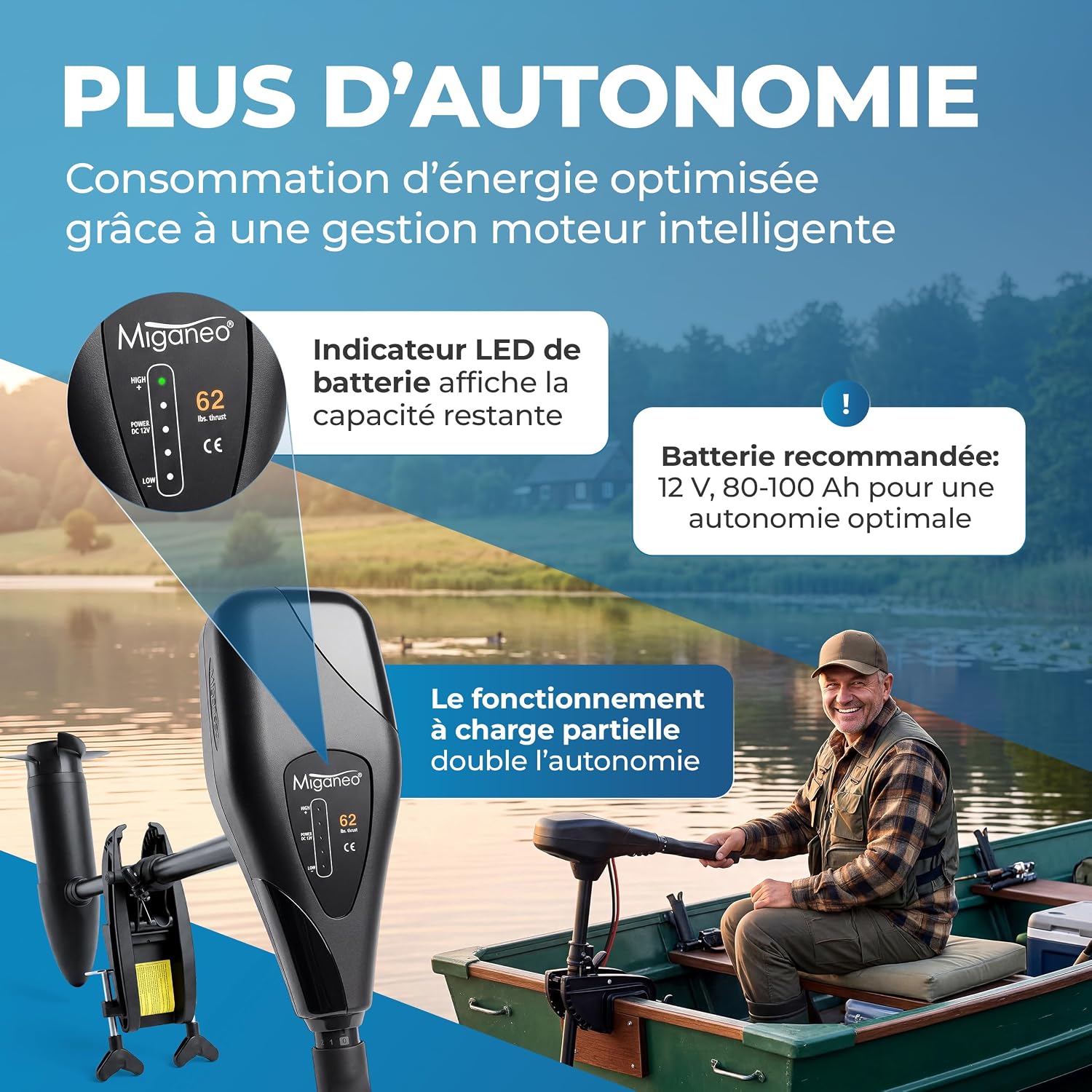 Moteur électrique Miganeo TRS 62 lbs 12 V pour bateau gonflable, photo 5