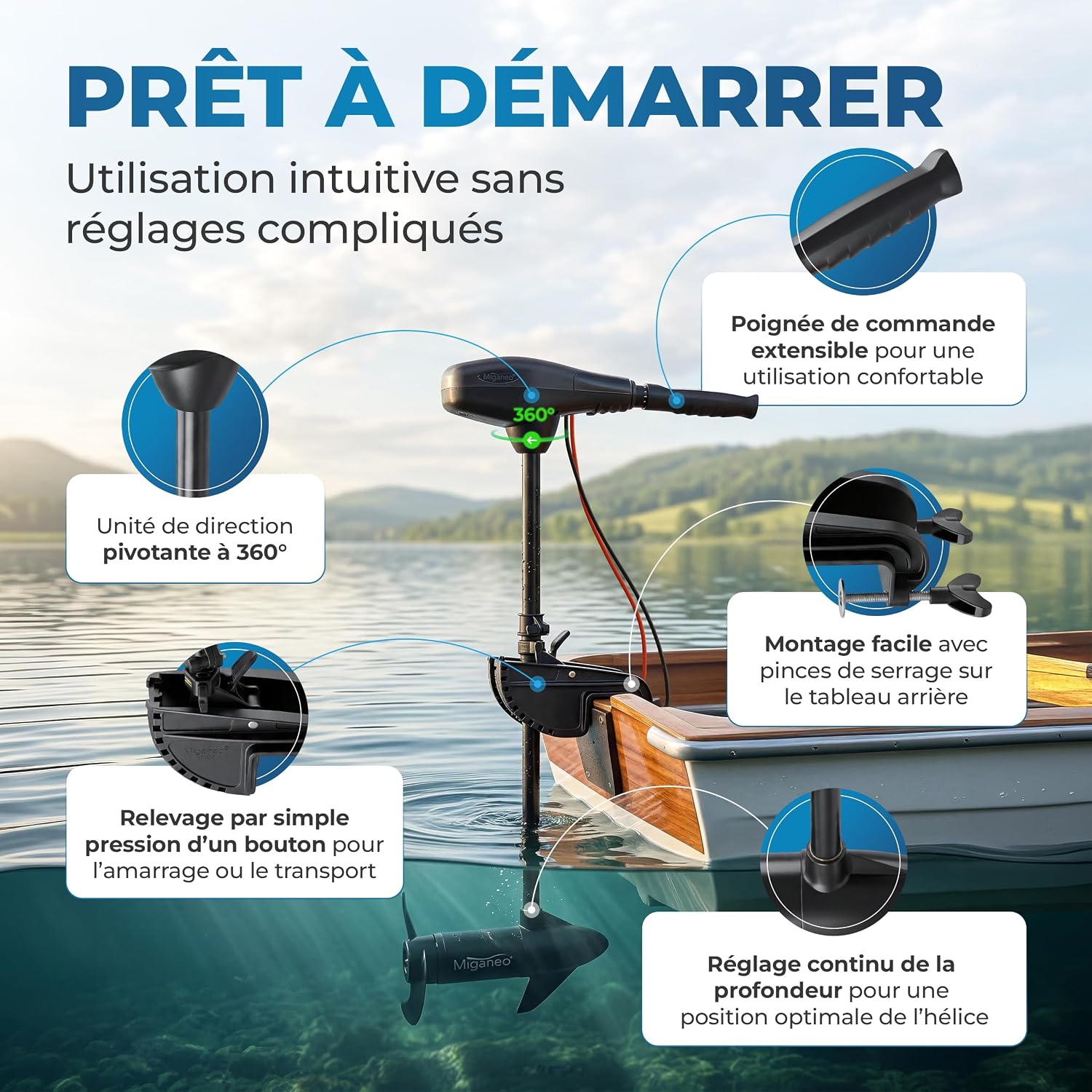 Moteur électrique Miganeo TRS 62 lbs 12 V pour bateau gonflable, photo 6