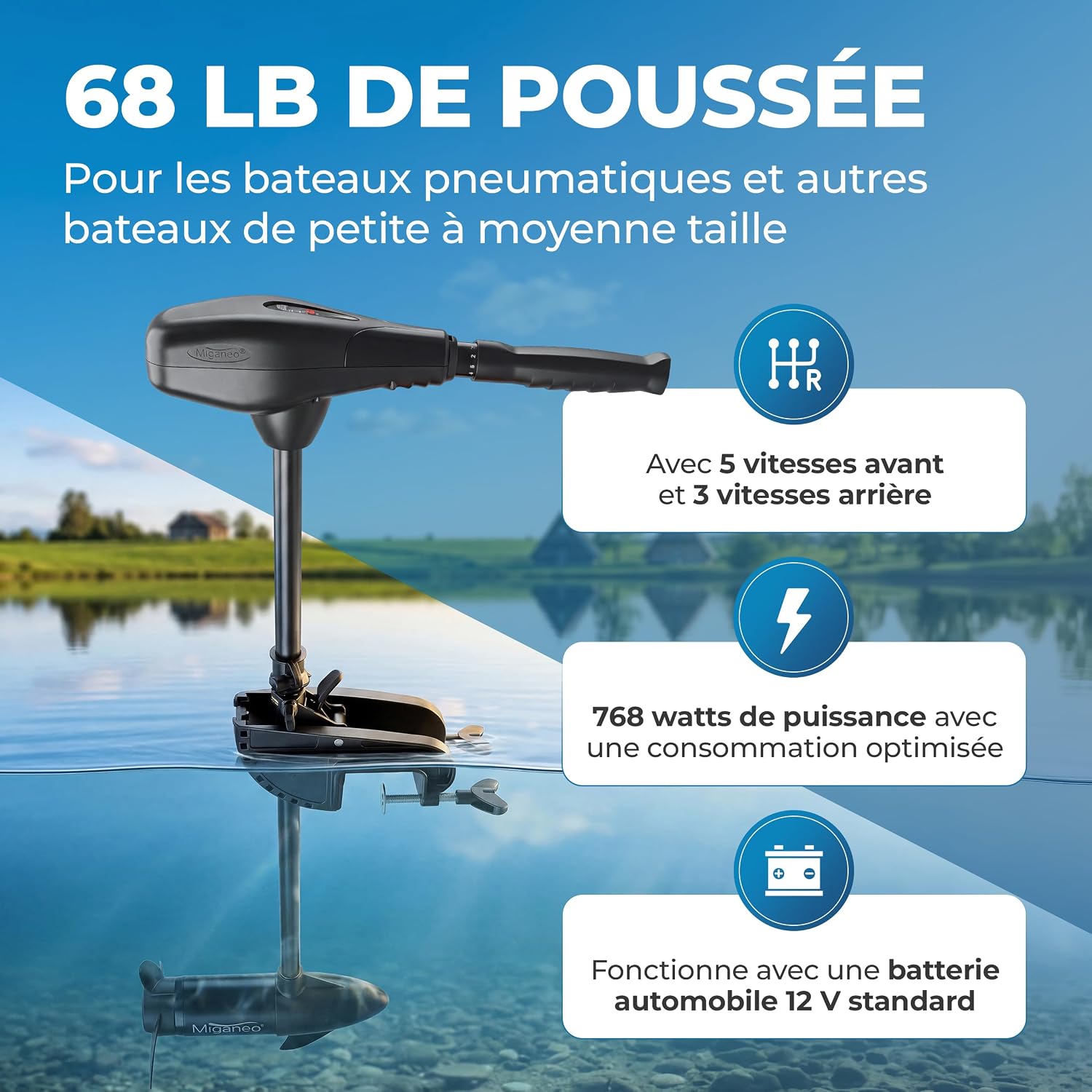 Moteur électrique Miganeo TRS 68 lbs 12 V pour bateau gonflable, photo 2