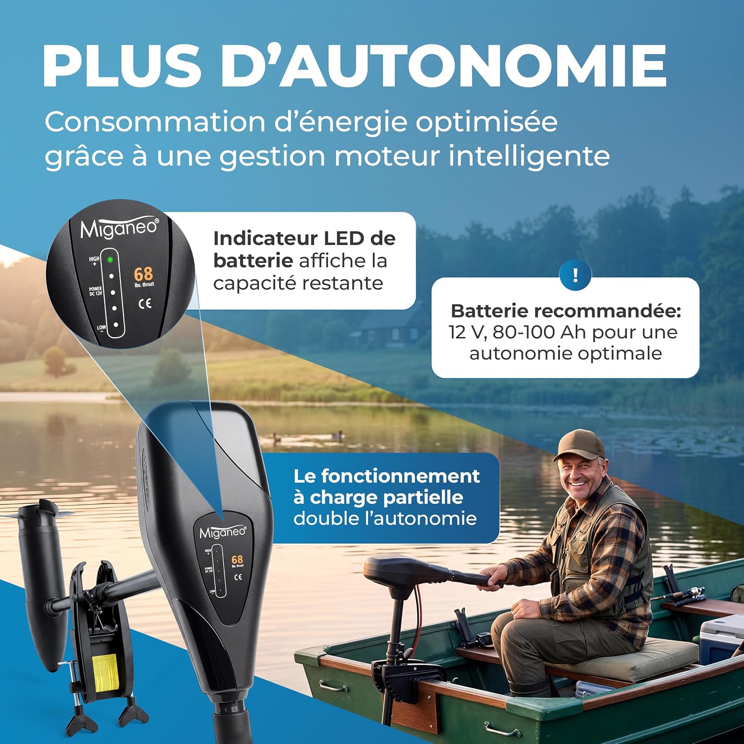 Moteur électrique Miganeo TRS 68 lbs 12 V pour bateau gonflable, photo 5