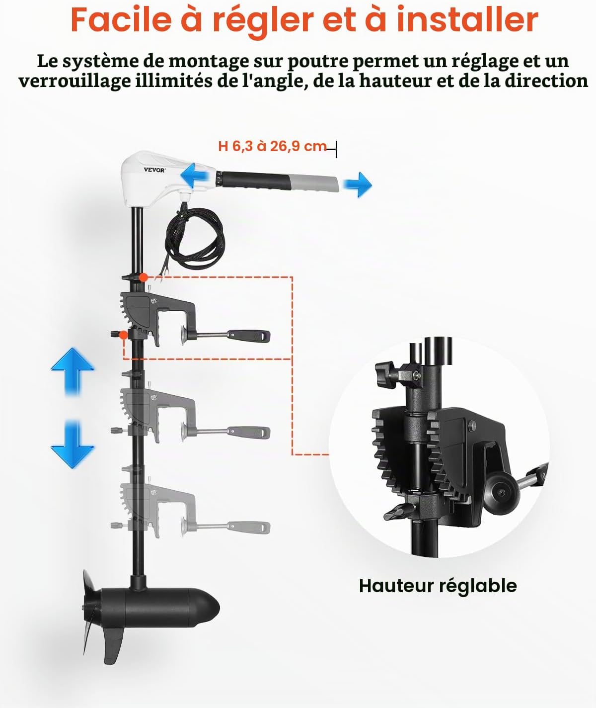 Moteur de traîne électrique VEVOR 12 V, 25 kg de poussée, photo 5