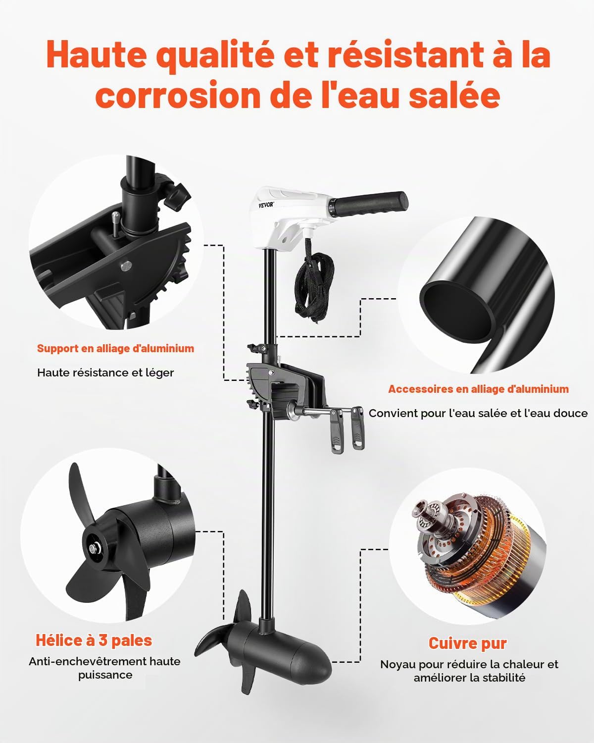 Moteur de traîne électrique VEVOR 12 V, 25 kg de poussée, photo 7