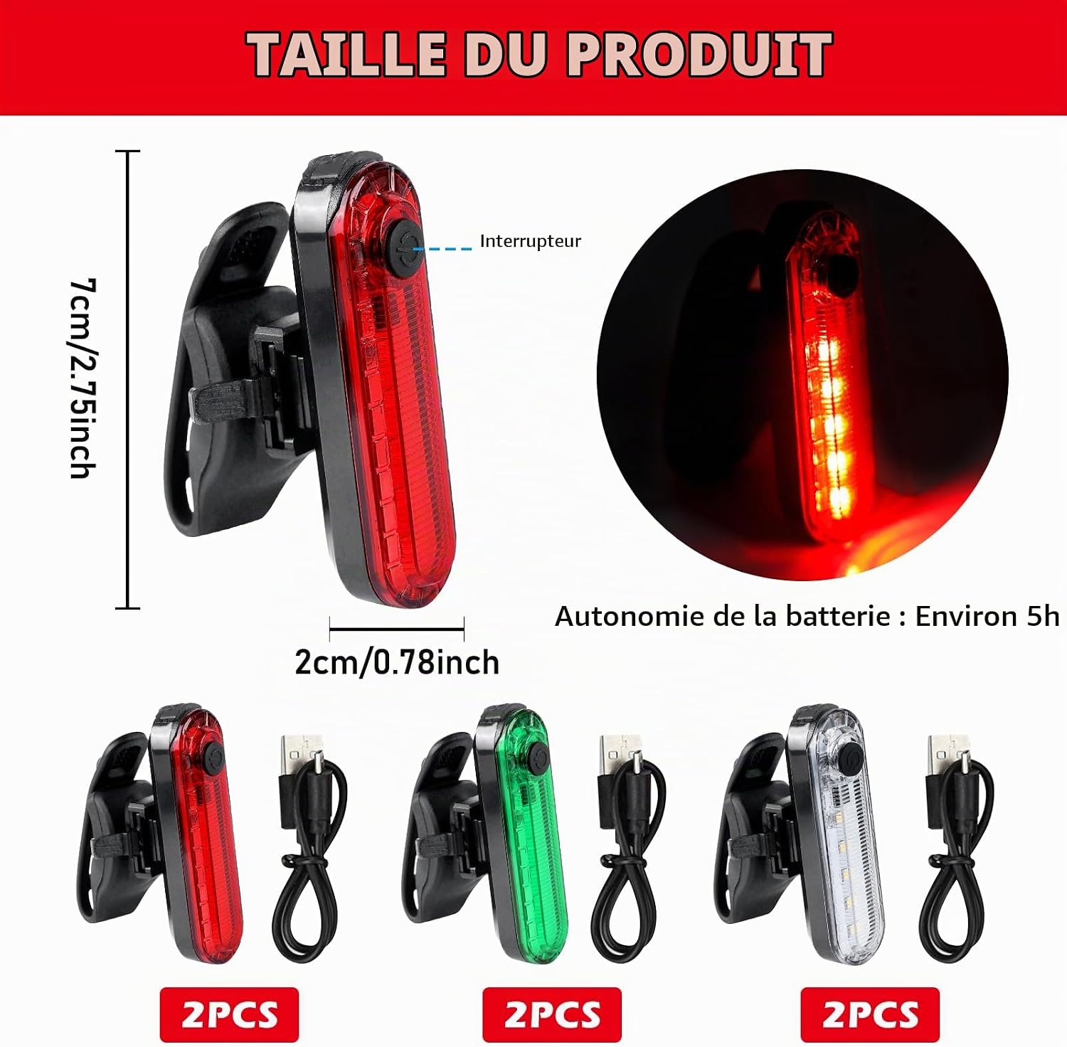 Lot de 6 feux de navigation LED rechargeables pour kayak, photo 2