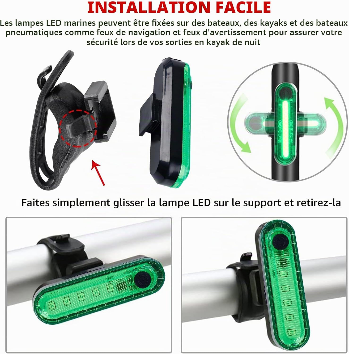 Lot de 6 feux de navigation LED rechargeables pour kayak, photo 3