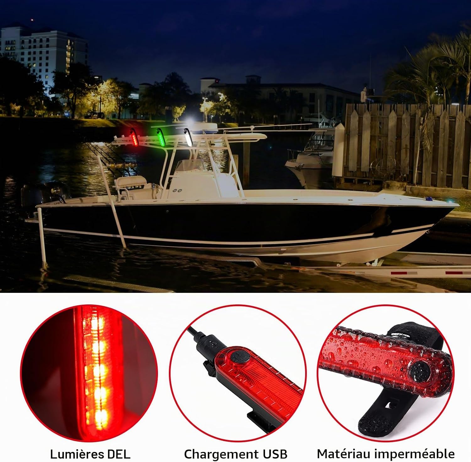 Lot de 6 feux de navigation LED rechargeables pour kayak, photo 4