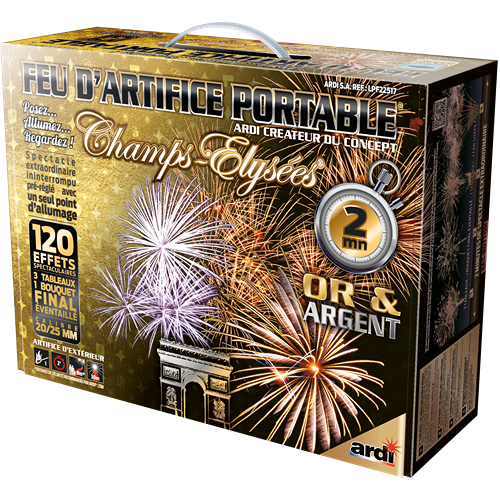 [22517LPF] FEU D'ARTIFICE PORTABLE® CHAMPS-ÉLYSÉES® OR ET ARGENT 2MN