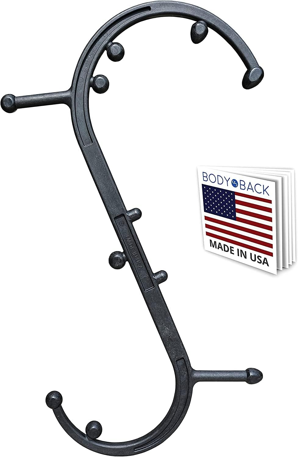Body Back Buddy Classic USA Made Handheld Massage Cane - Full Body Trigger Point Tool for Deep Tissue Pain Relief - Dual Hooks for Back, Shoulder, Neck - (2.0 Black) Black Classic Black
