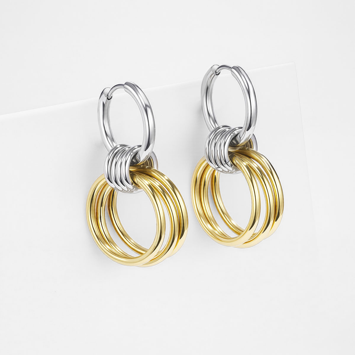 Boucles doreilles bicolor acier inoxydable doré argenté femme 974 réunion idée cadeaux