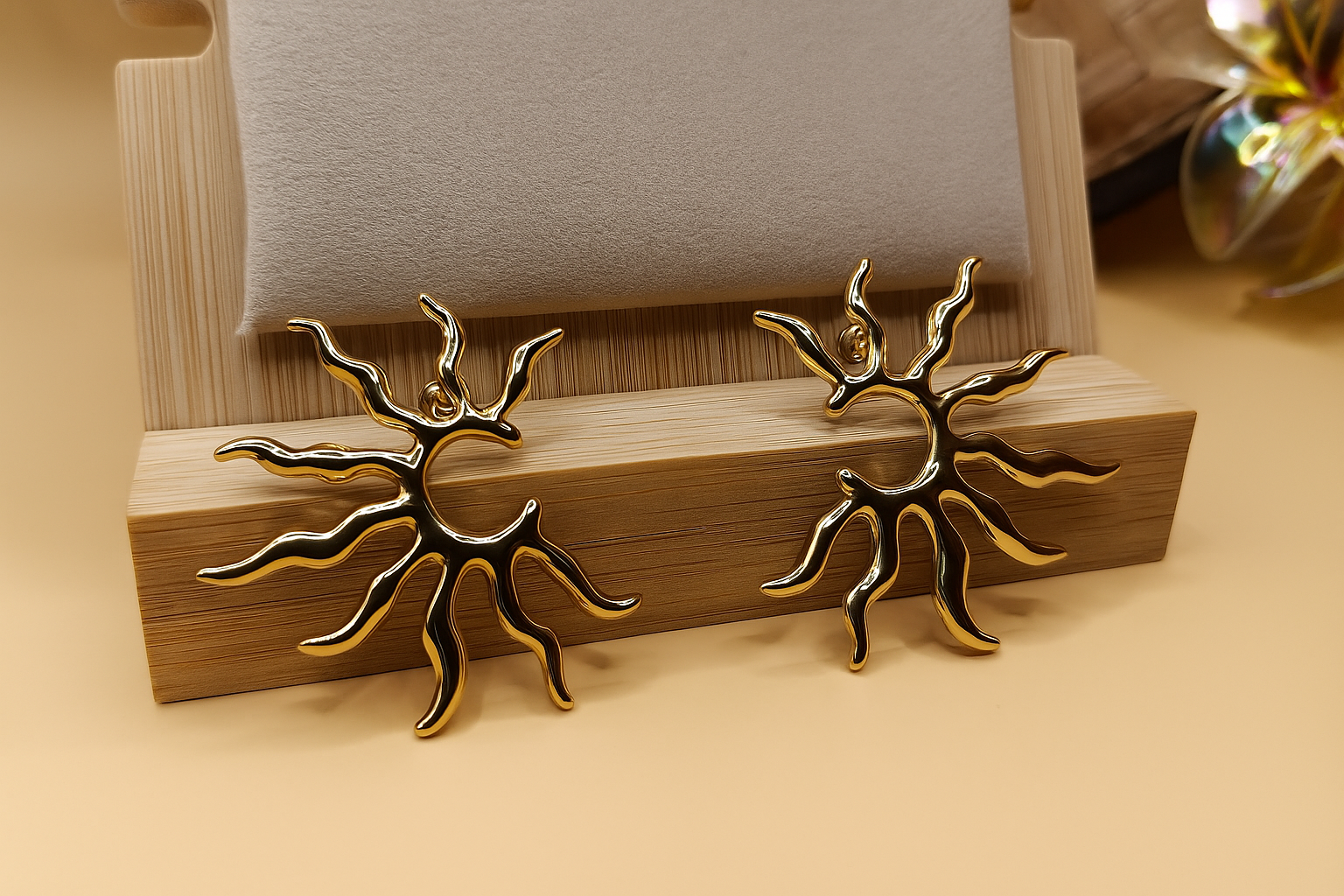 boucles d oreilles soleil dore femme acier inoxydable idee cadeau reunion