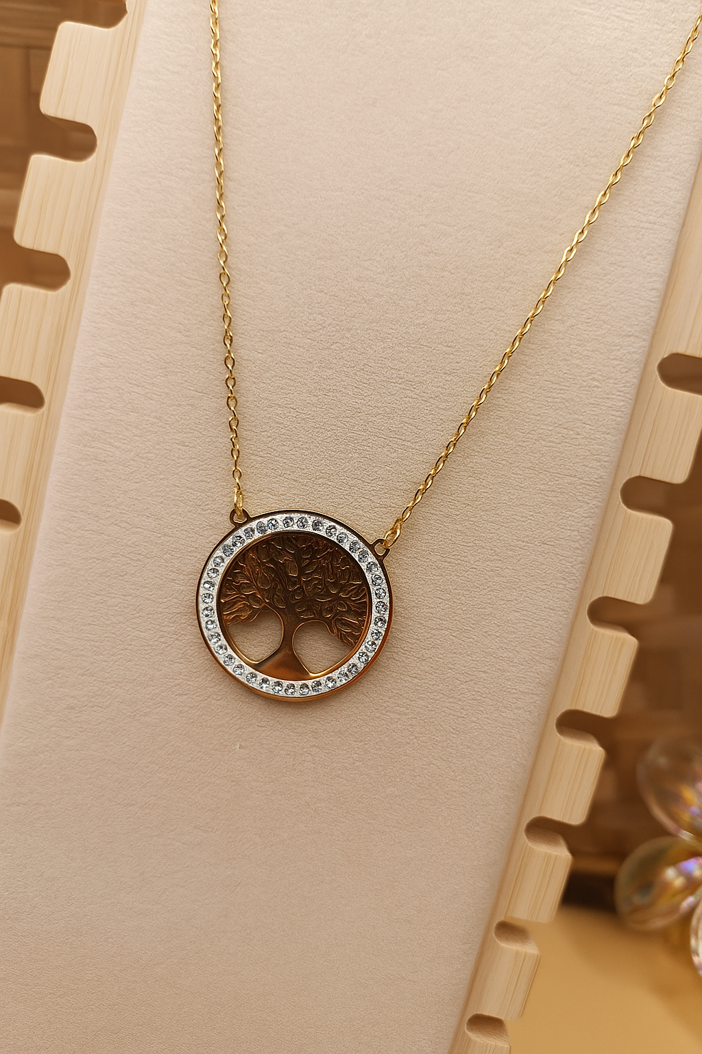 collier arbre de vie diamant dore femme acier inoxydable idee cadeau reunion