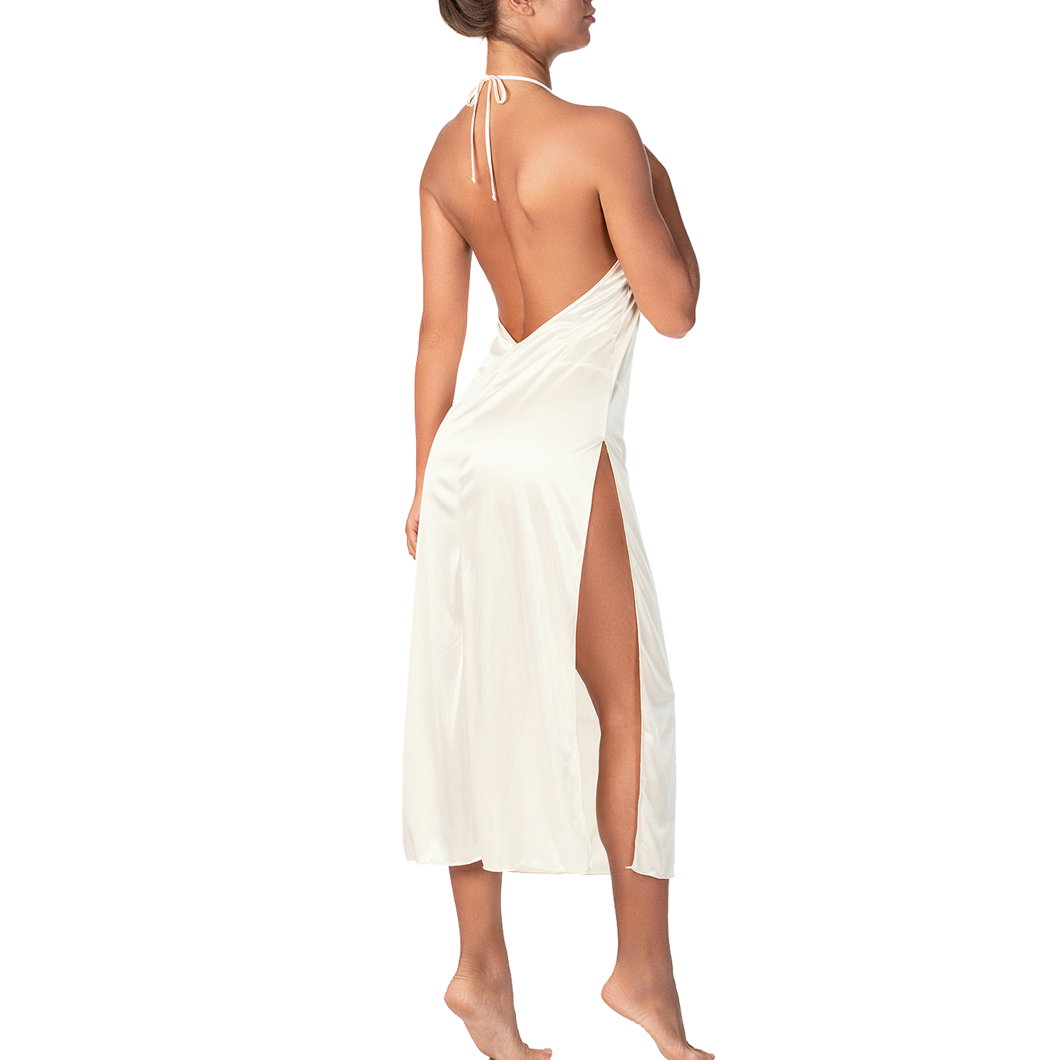 long ivory nightdress with high slit