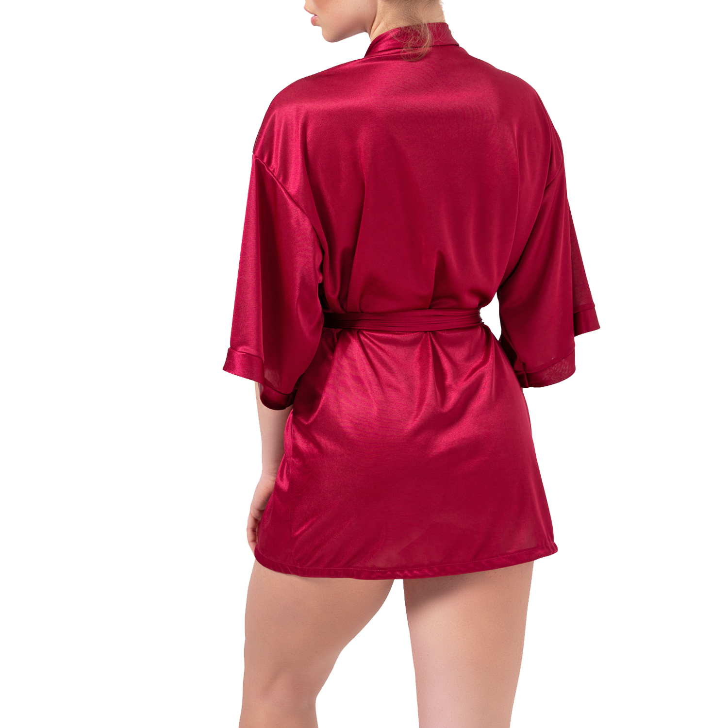 Picture of a burgundy satin kimono