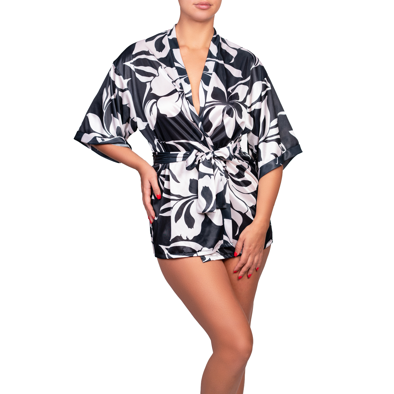 picture of a black printed kimono