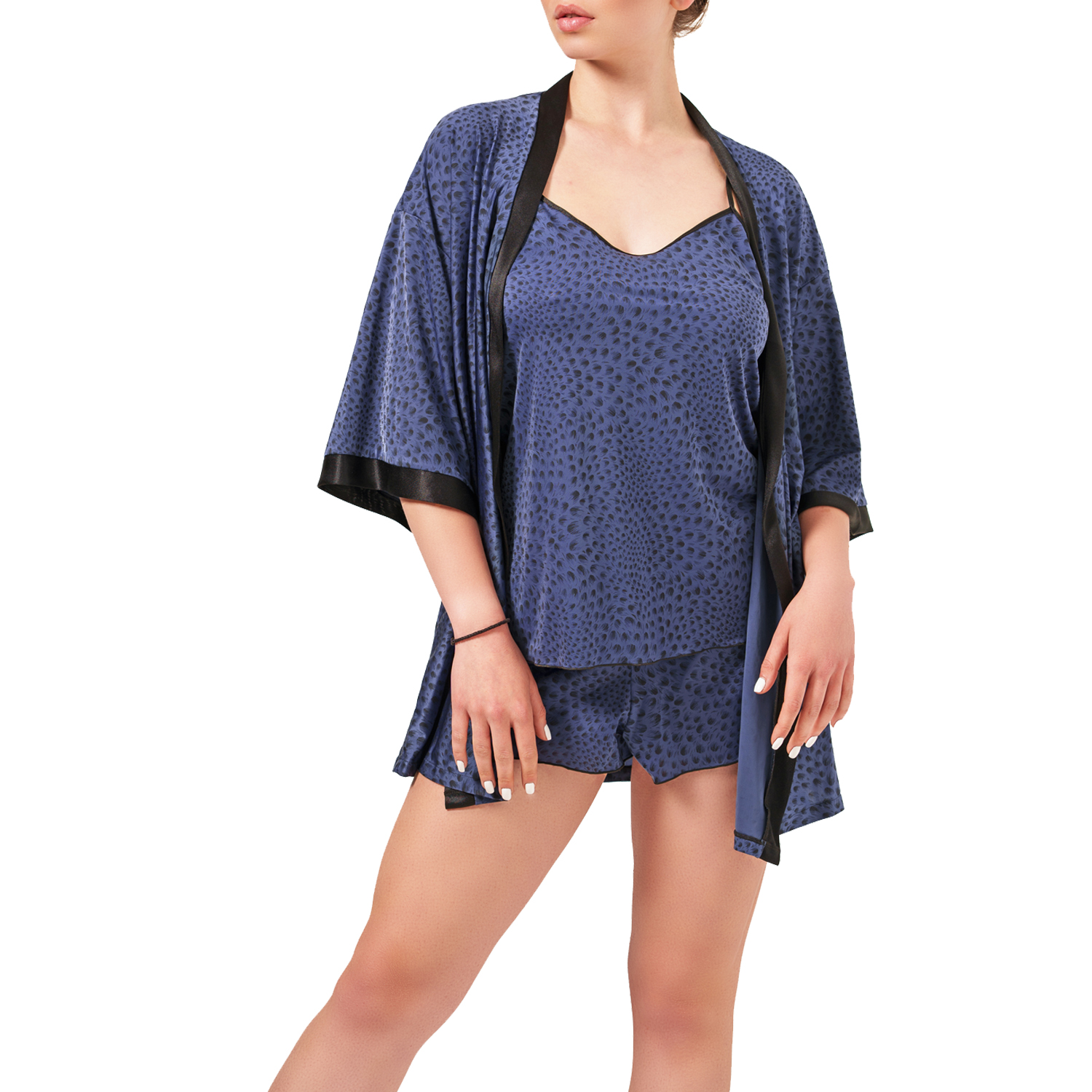 picture of a sexy printed microfiber kimono with its matching night set