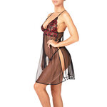 sexy open nightie with transparent black tulle and lace neckline