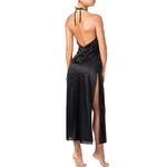 long black satin nightgown with an open back
