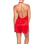 red satin nightdress with a deep open back
