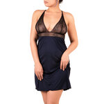 blue nightdress with lace neckline and back