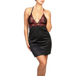 black nightgown with lace neckline and back