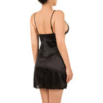 black satin babydoll with lace at the neckline