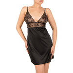 black satin nightdress with lace on bust and underbust