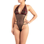 transparent tulle bodysuit with two tone lace