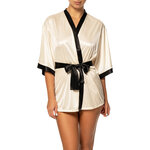 picture of a black and ivory short satin kimono