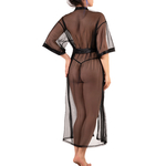 Picture of a long sheer black mesh kimono
