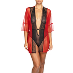 picture of a sheer red tulle kimono with matching bodysuit