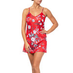 picture of a red printed slipdress with floral pattern