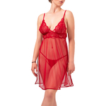 picture of a sheer red tulle nightdress with red lace and open sides