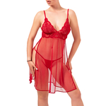 picture of a sheer red tulle nightdress with lace and open sides