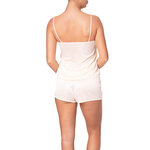 Back picture of a ivory cami set with lace neckline