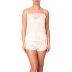picture of an satin ivory cami set with lace neckline