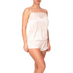 picture of an satin ivory cami set with lace
