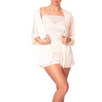 picture of an ivory cami set with lace and matching kimono