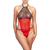 transparent black lace bodysuit with red tulle