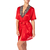 picture of a red satin kimono adorned with gold and black lace neckline