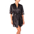 picture of a black satin kimono with lace at the end of the sleeves