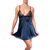 picture of a midnight blue satin babydoll with lace neckline