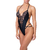 picture of a sexy black bodysuit with gold and black lace neckline