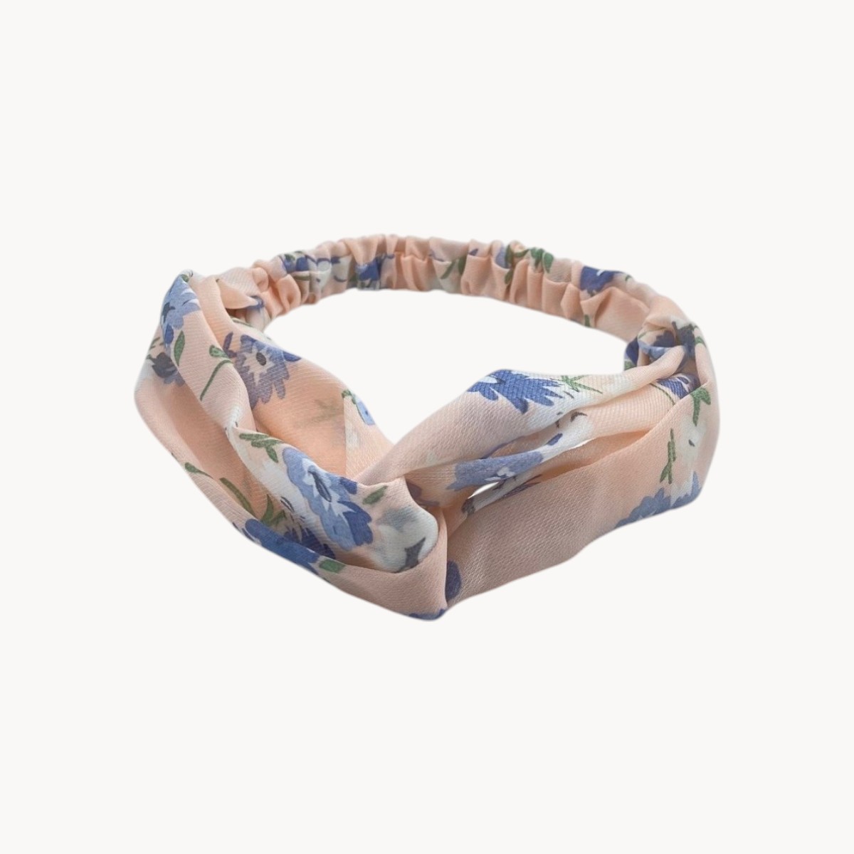 Bandeau Cheveux Fleurs Bleu sur Fond Rose