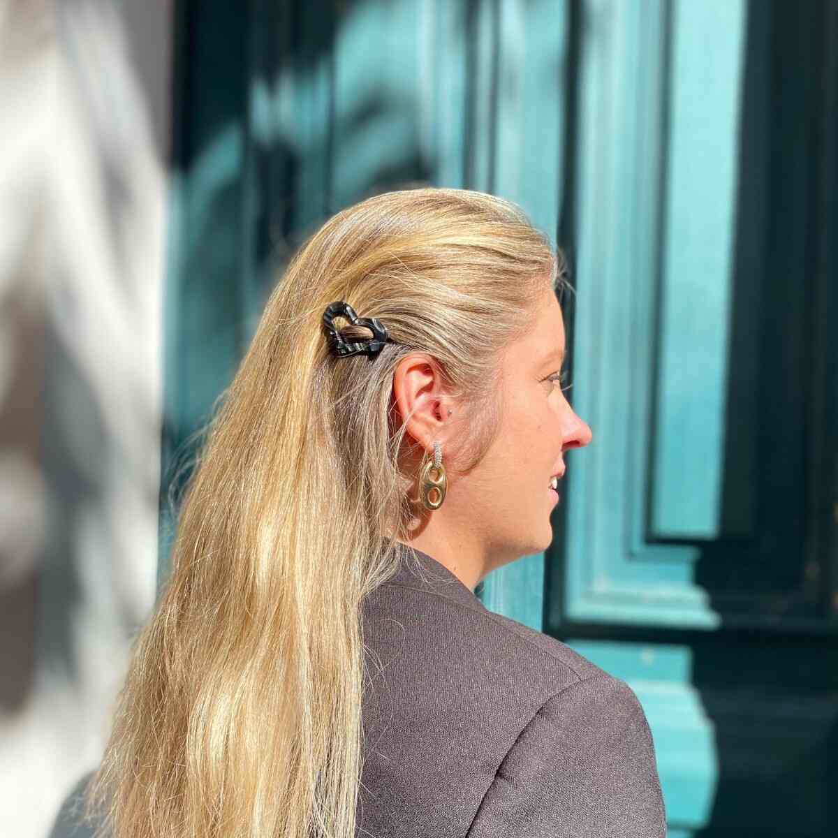 barrette cheveux rose coeur noir nacré 5