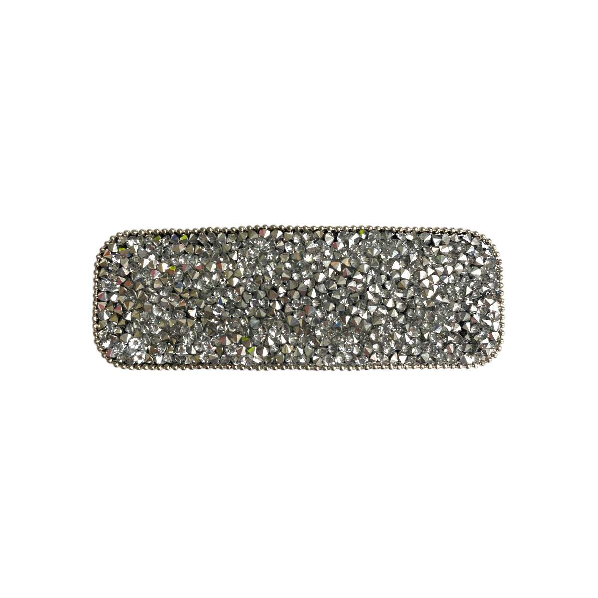 barrette clic clac strass argent et feutrine