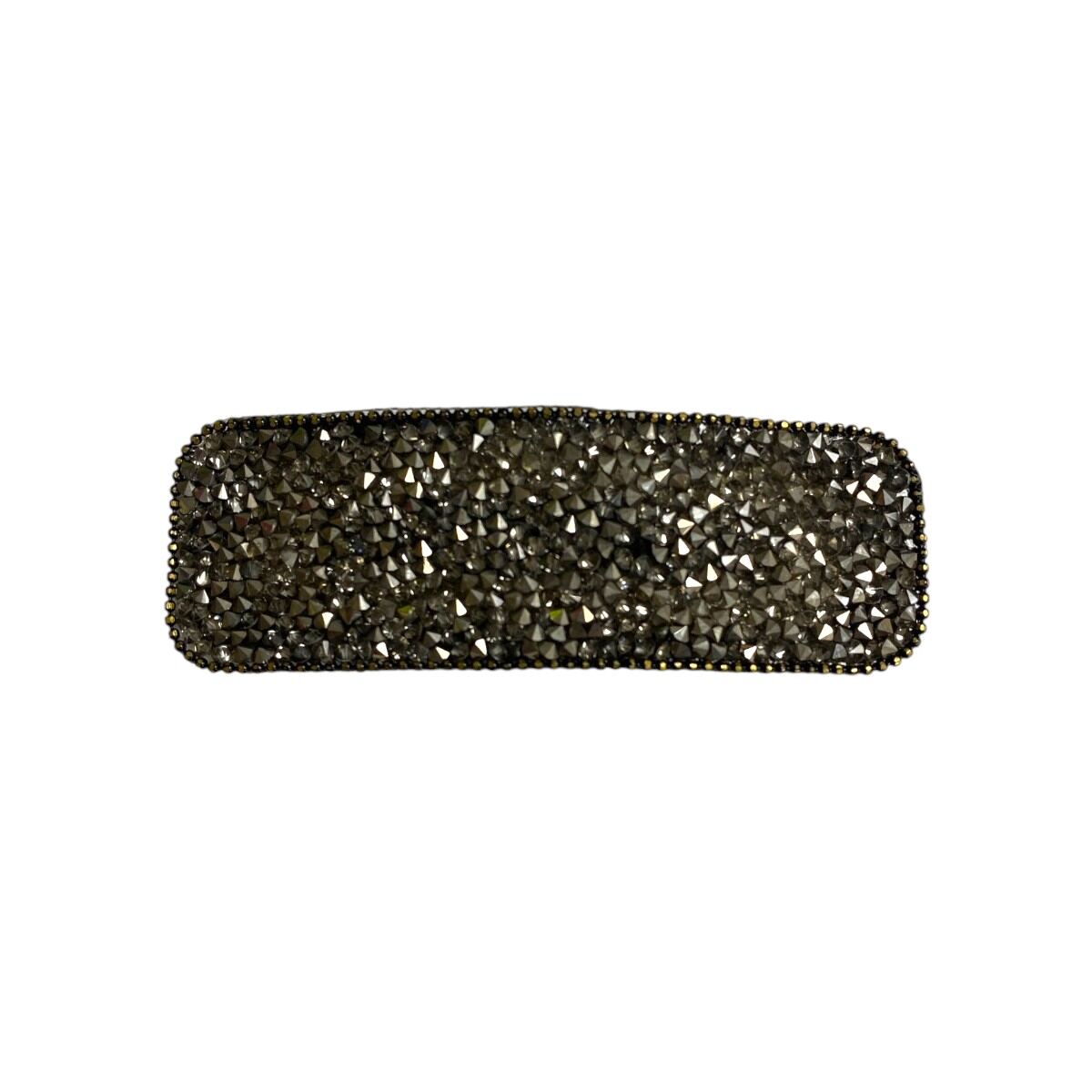 barrette clic clac strass gris et feutrine
