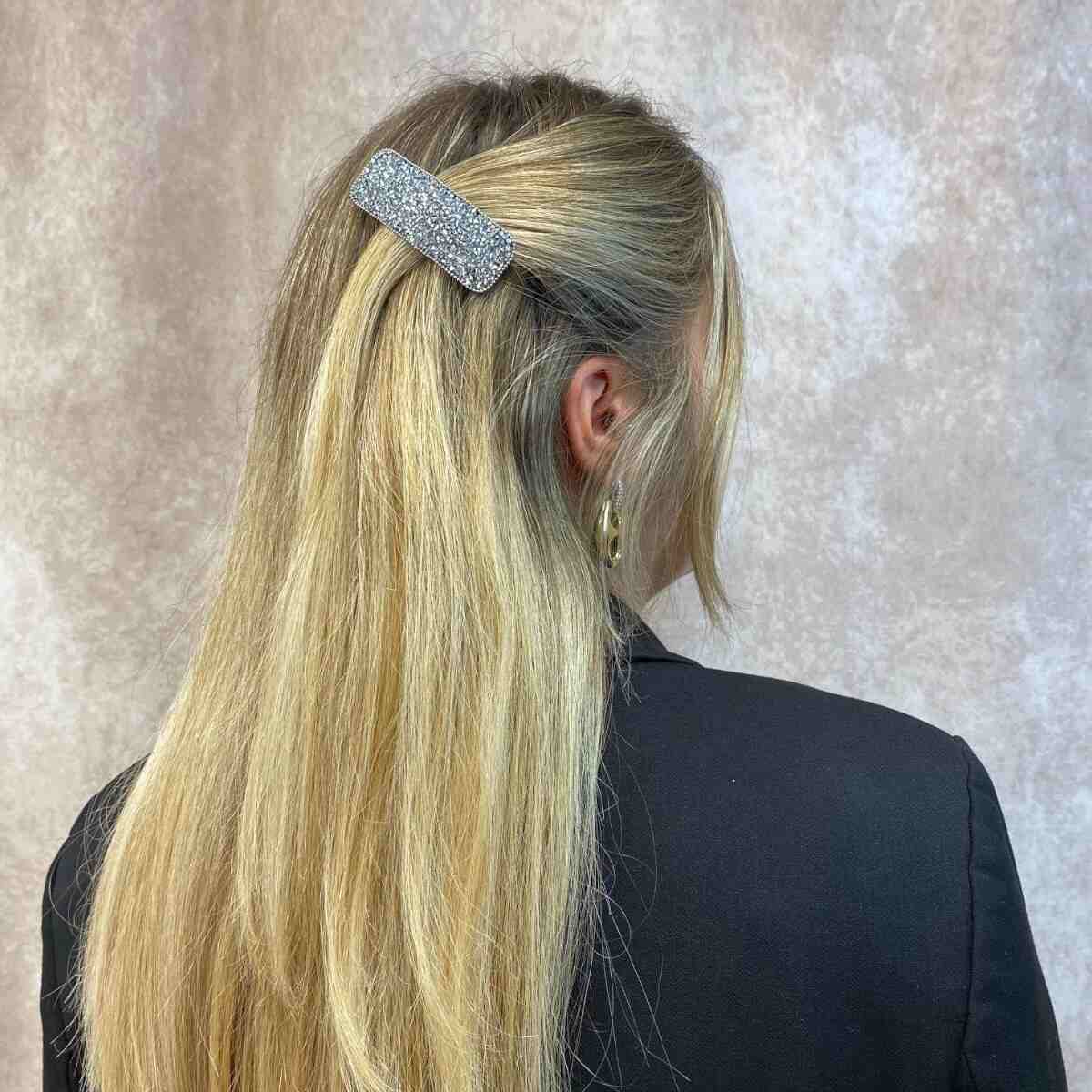 Barrette à cheveux Clic-Clac Strass Gris ou Argent