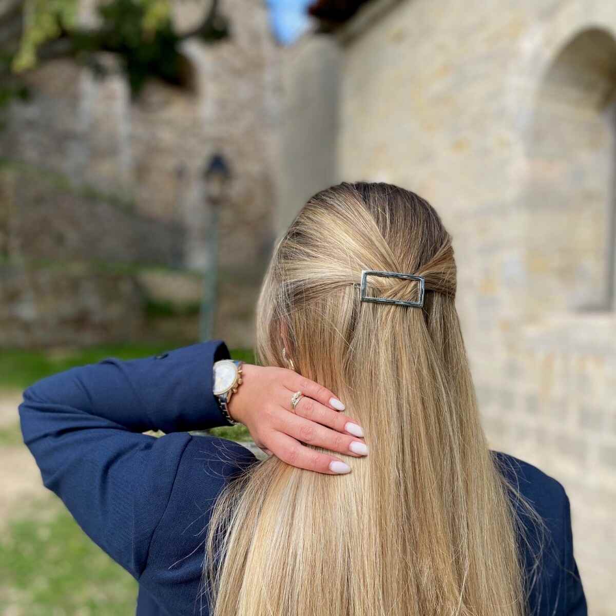 barrette à cheveux harmonie rectangle ajouré argent 5