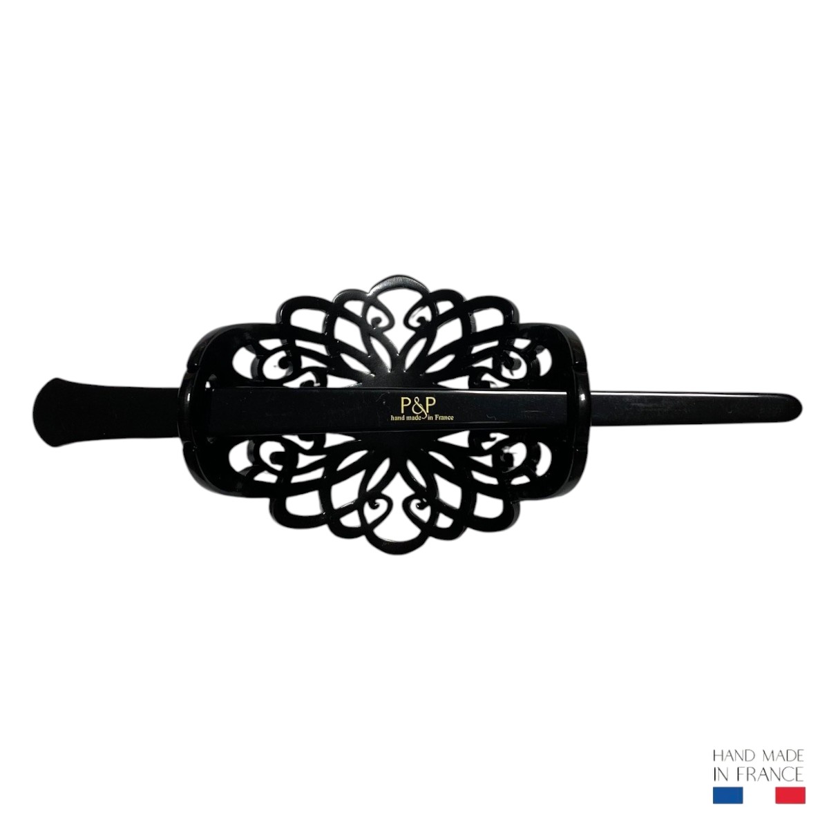 barrette pic à cheveux bianca motif floral baroque noir 3-Photoroom
