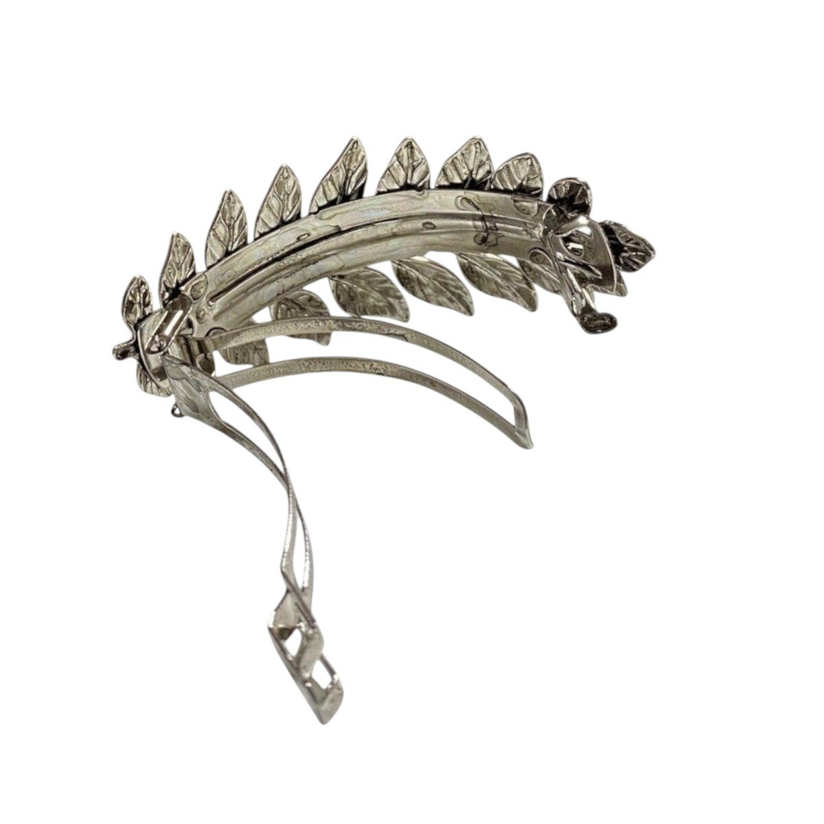 barrette à cheveux bombée roseline feuilles argenté 2